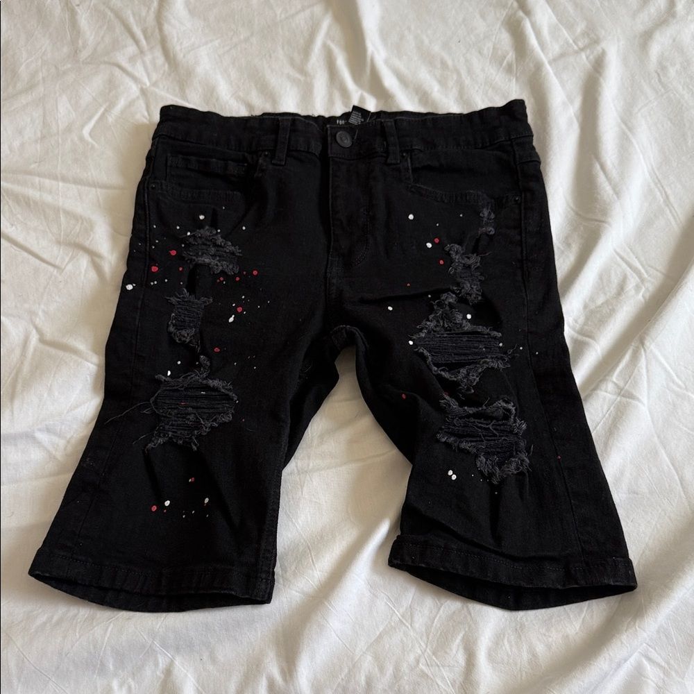 Men's Forever 21 Black  Graffiti Distressed Jean Shorts 29 NWOT
